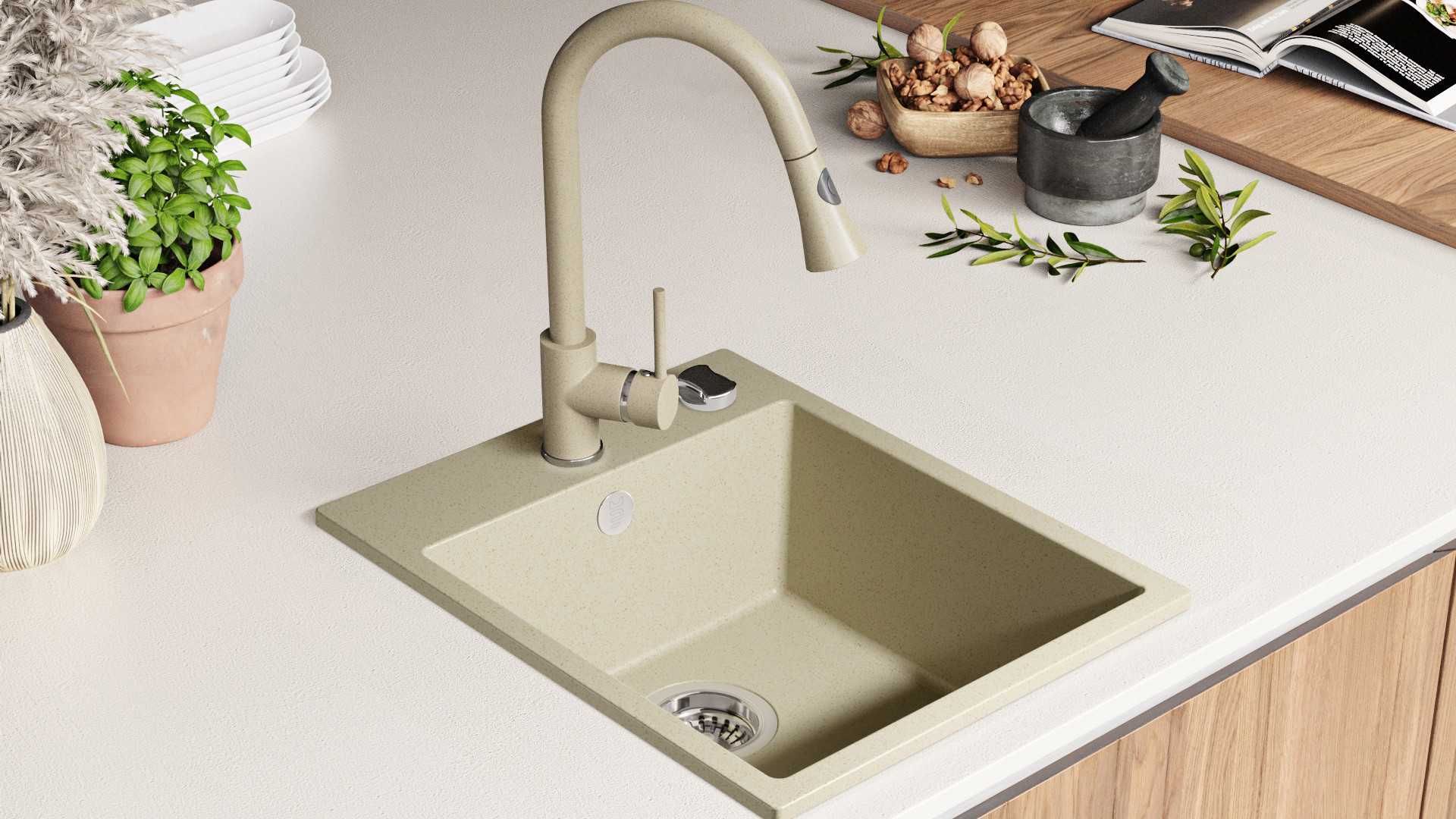 Кухненска Мивка от гранит модел РИГА XXL 430 x 500 mm - Бежава