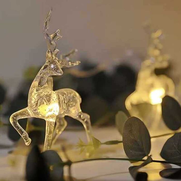 Коледни LED лампички RUHHY с еленчета – 10 броя, топла бяла светлина