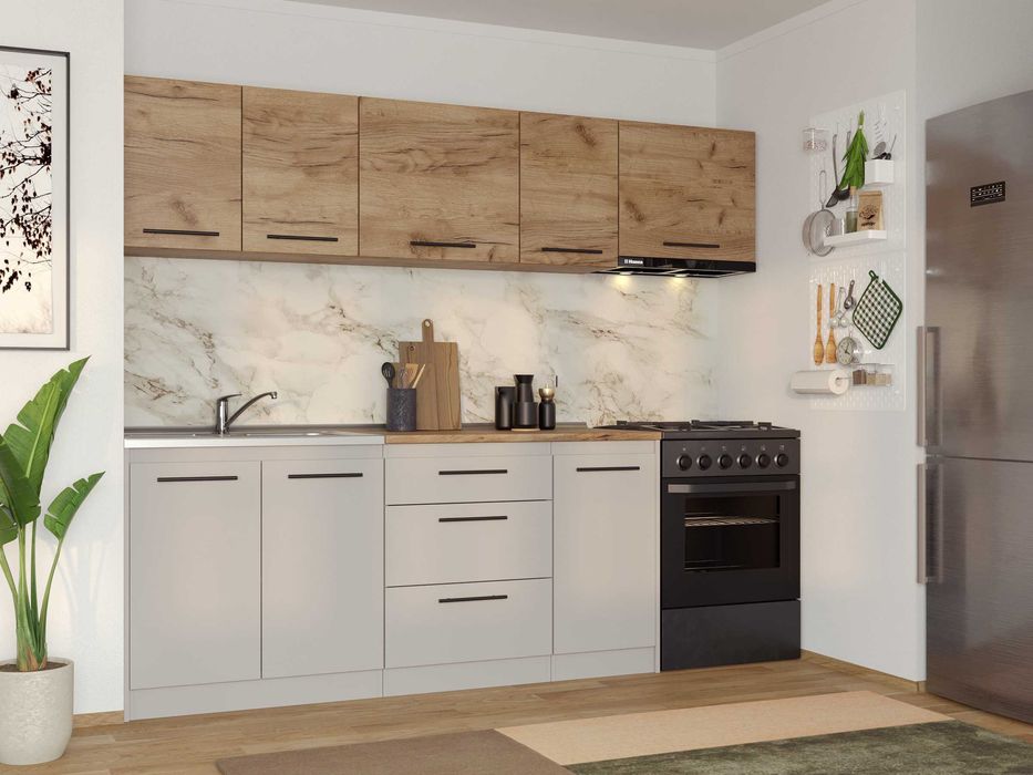 Set Mobila Bucatarie Linea 240 Casmir / Stejar C08 - Transport Gratuit