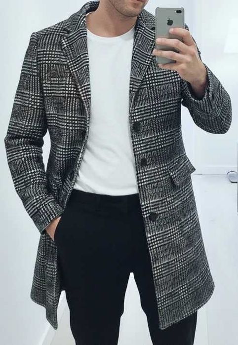 Palton barbati H&M carouri gri-negru