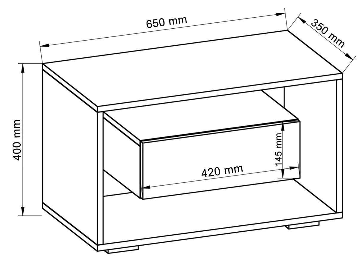 Noptiera cu sertar , MDF , H. 40 x L. 65 x D. 35 cm , alb / sonoma