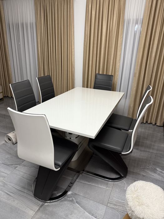 Set masă extensibilă + 6 scaune, ca nou, fabricat în Polonia