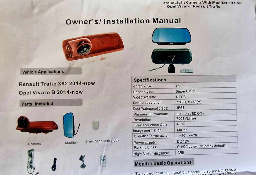 Camera monitorizare spate renault trafic x82, opel vivaro B