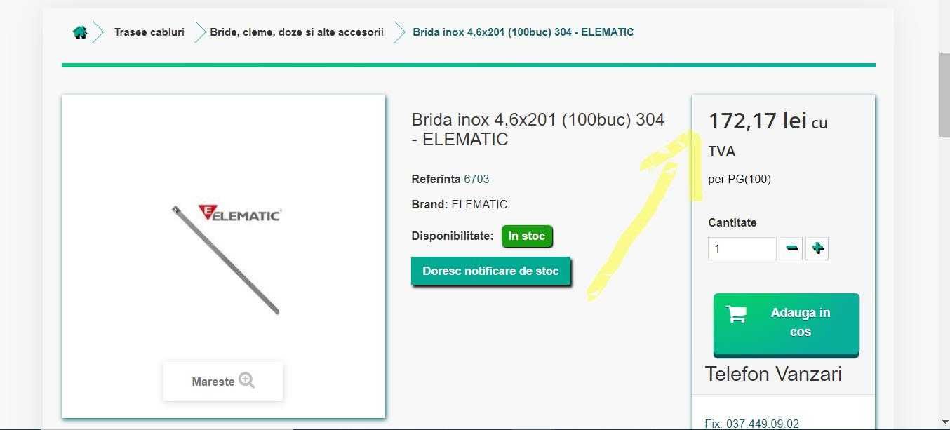 Bride (coliere) inox 4,6x201 (100buc) 304 - ELEMATIC (Super Pret).