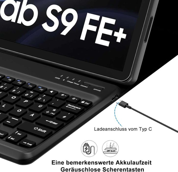 Husă cu tastatură QWERTZ pentru Galaxy Tab S10+/S9 FE+ 12.4 inch