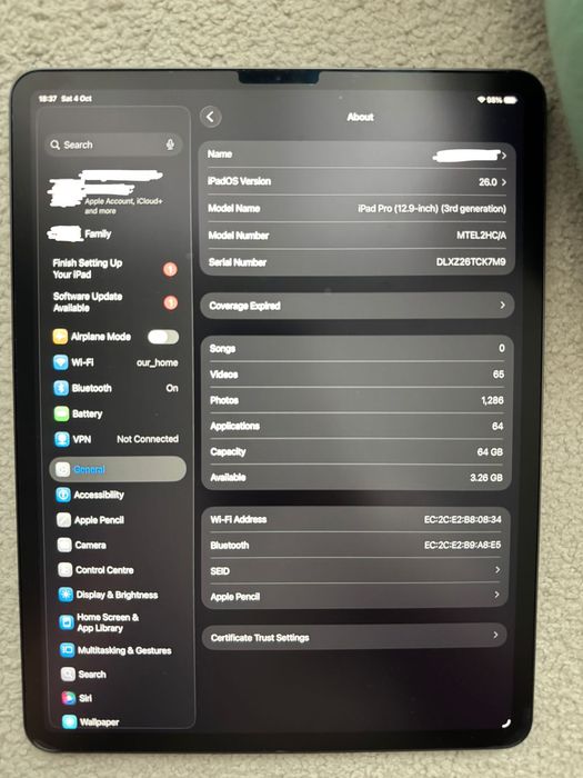 iPad Pro 12.9 [gen 3] 64 gb + Apple Pencil [gen 2] + Husa + folie