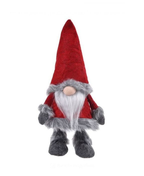 Коледна декоративна фигура Гном, 30 см, Сив, Червен