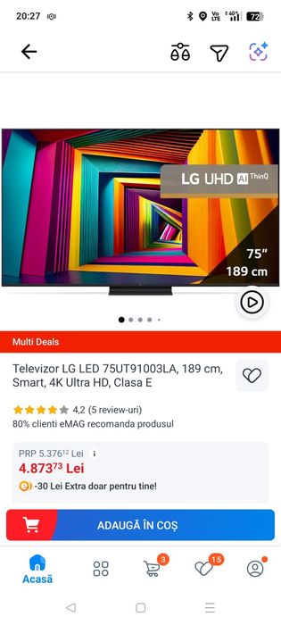 Smart Tv led LG ultra HD 75' 189 cm nou, nefolosit