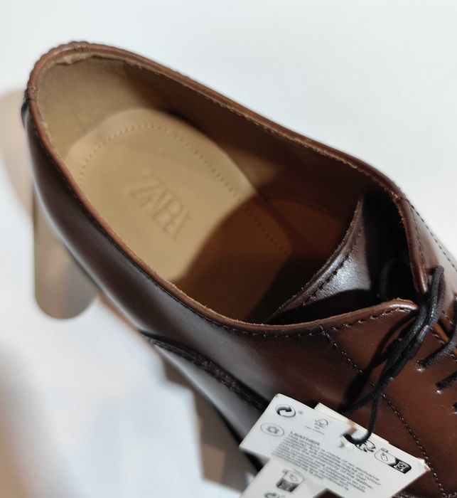 Pantofi oxford 43 43.5 cap toe ZARA NOI piele naturala moale maro