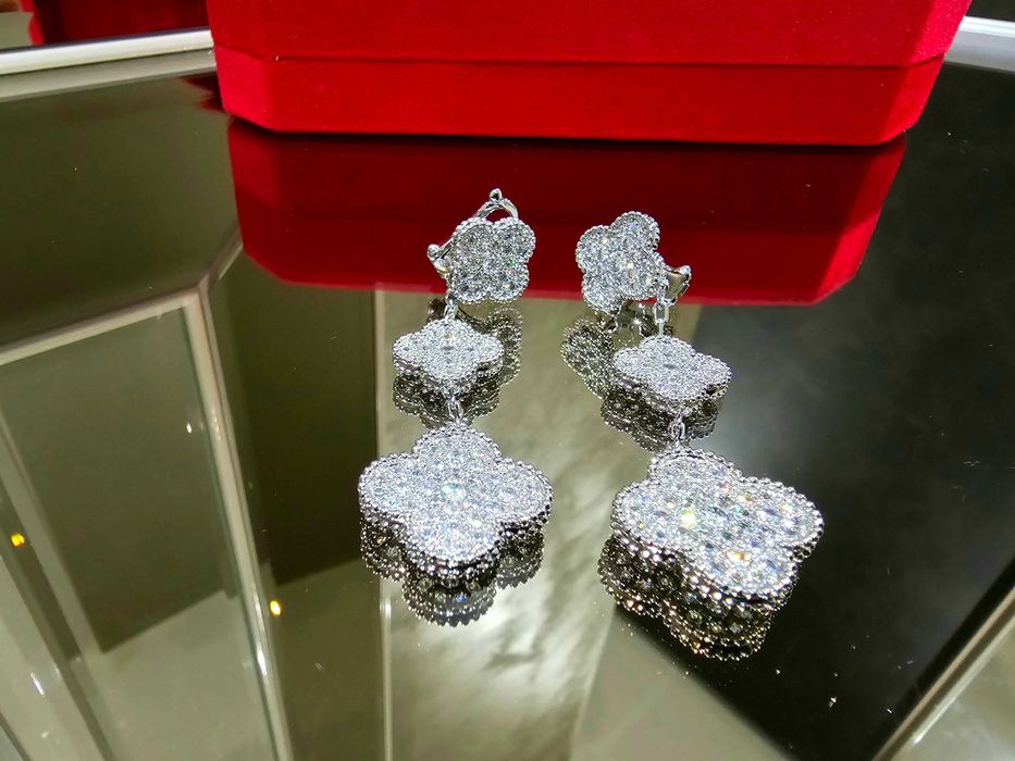 Van Cleef & Arpels VCA Silver 3 Motifs Diamond Alhambra Дамски Обеци