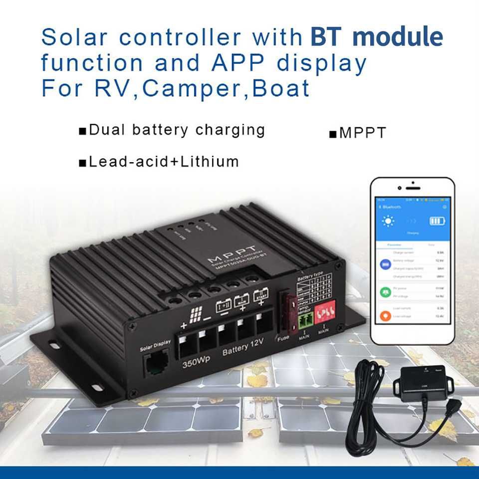 MPPT Solar12v 25a Suport Bluetooth APP.Lifepo4,Rulote ,Barci