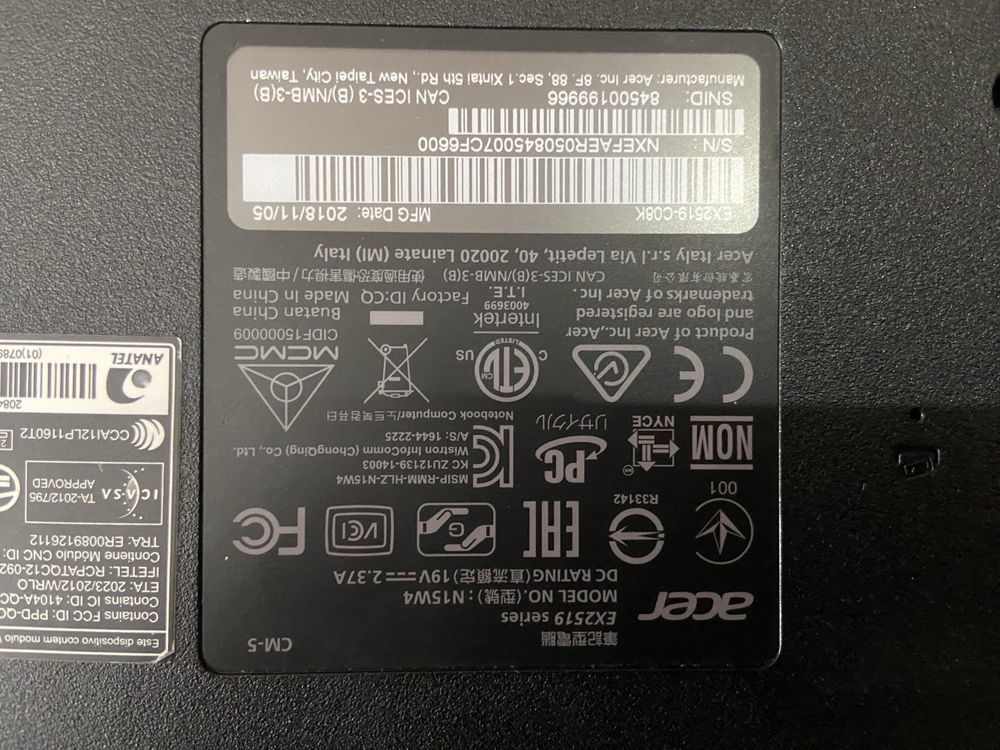 Ноутбук Acer EX2519 series model N15w7
