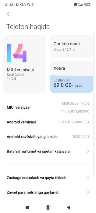 Xiaomi 12 pro. 128gb