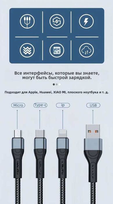 Универсал кабель 3 в 1 Lightning / micro-USB / Type-C быстрая зарядка
