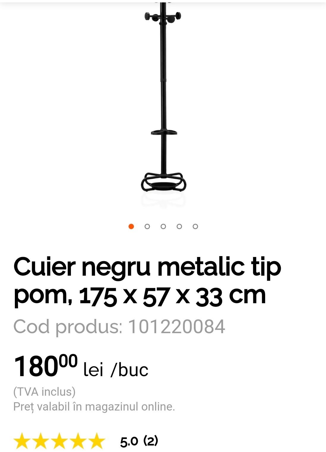 Cuier negru metalic tip pom, 175 x 57 x 33 cm