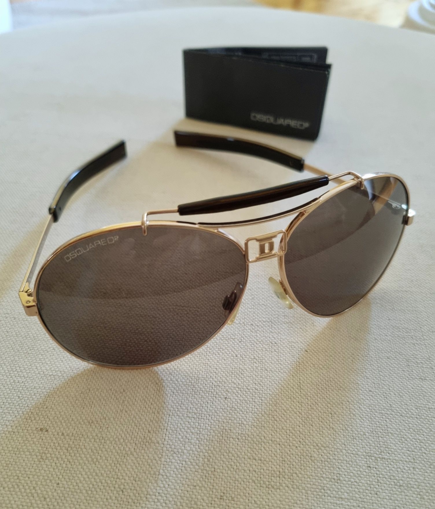 Слънчеви очила Dsquared2 aviator метални унисекс големи зелени златист