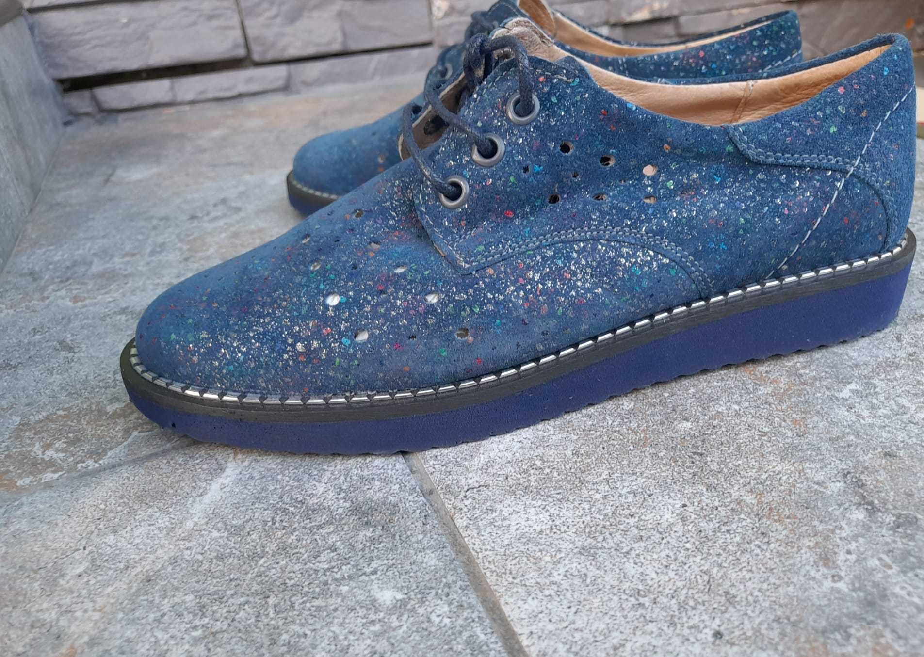 Pantofi Oxford damă, bleumarin din piele naturală întoarsă, mărimea 37