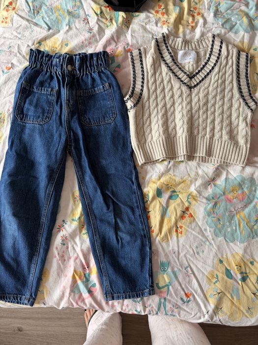 Детски дънки и елек Zara 128 см