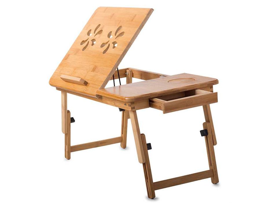 Masa pentru laptop din bambus cu sertar si orificii ventilatie 50x30cm