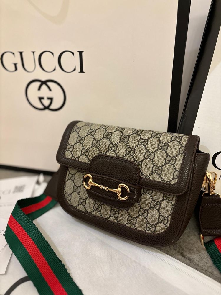 Poseta/Geanta Gucci Horsebit 1955 Shoulder Logo Brown