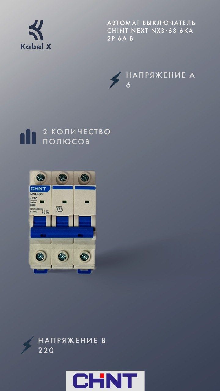 Автомат выключатель CHINT NEXT NXB-63 6KA 2P 6A B
