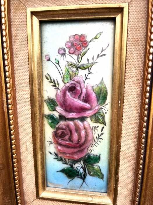 Deosebit tablou-portelan emailat-trandafiri-Limoges-Franta