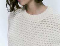 Нов Бял Пуловер с ажурна плетка XS Massimo Dutti