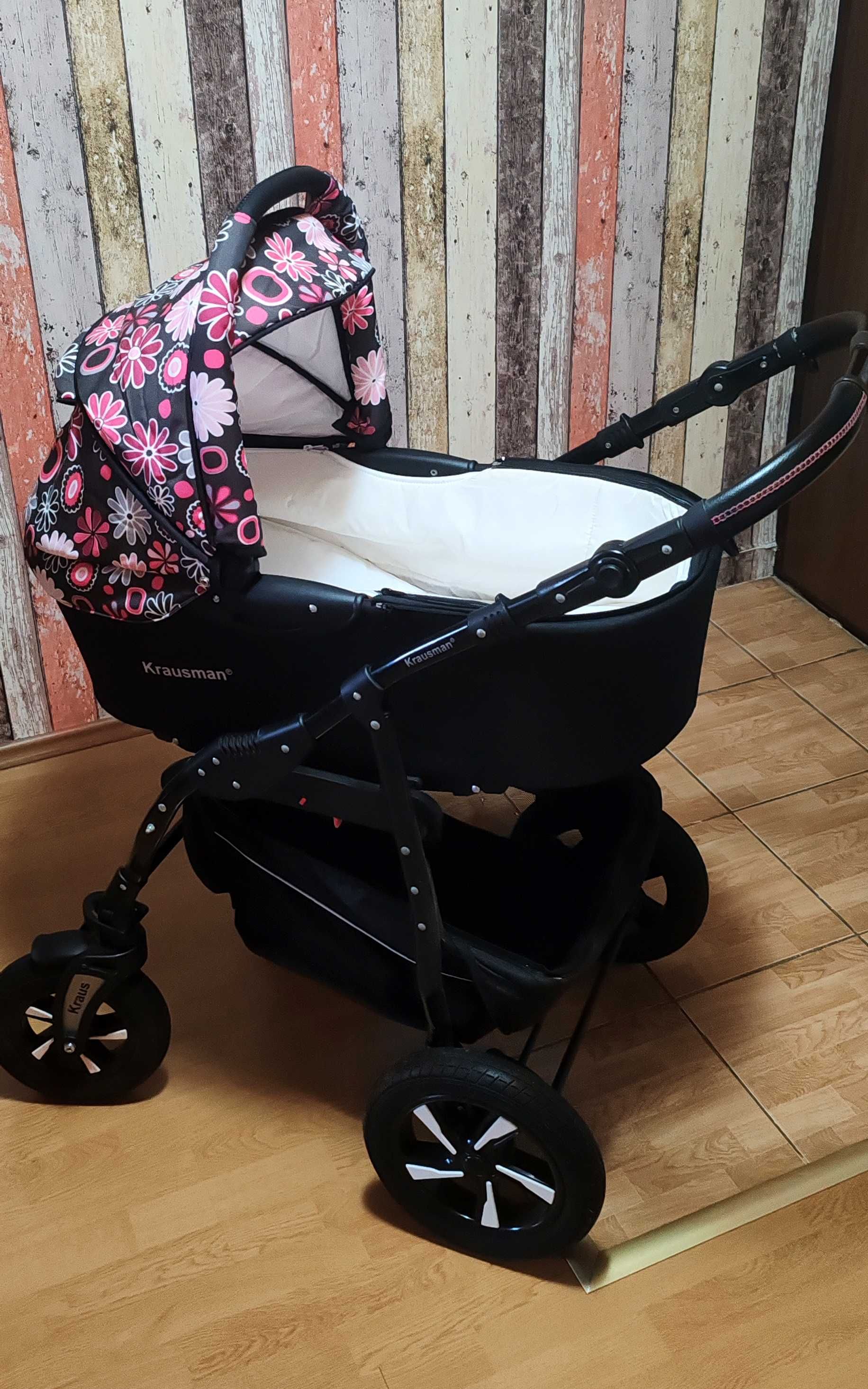 Carucior Krausman Copii Bebe 3 in 1 - Kraus Clasic Black Pink