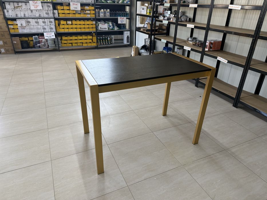 Masa de bar cadru metalic - inox  Aurie cu blat negru Lumisorce