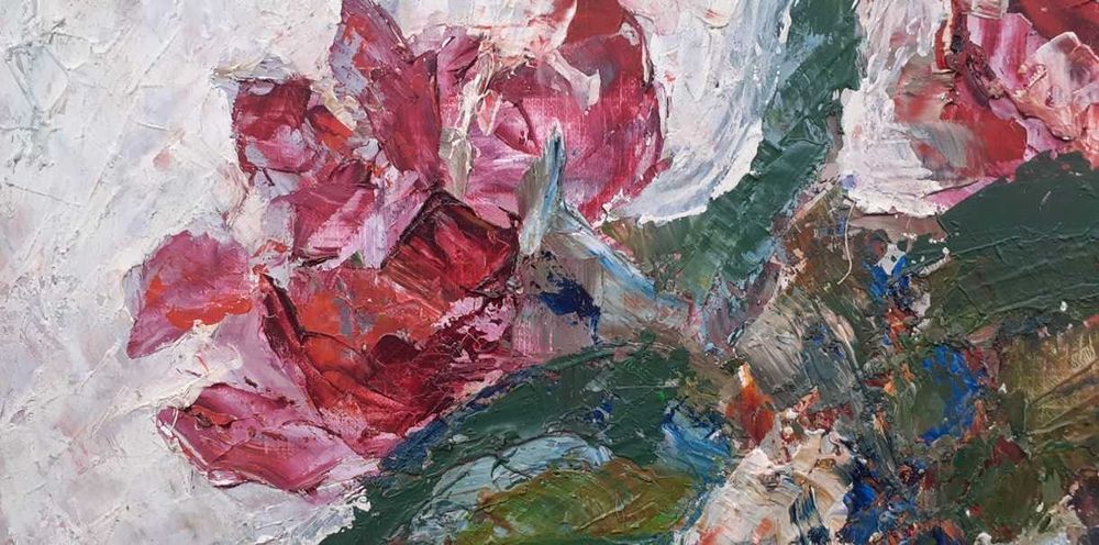 Tablou vechi - flori rosii - semnat Tuculescu