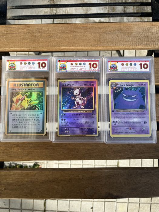 3 Pokemon Cards - Illustrator,Mewtwo & Dark Gengar