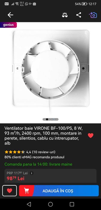 Ventilator baie VIRONE BF-100/PS, 8 W, 93 m³/h, 2400 rpm, 100 mm