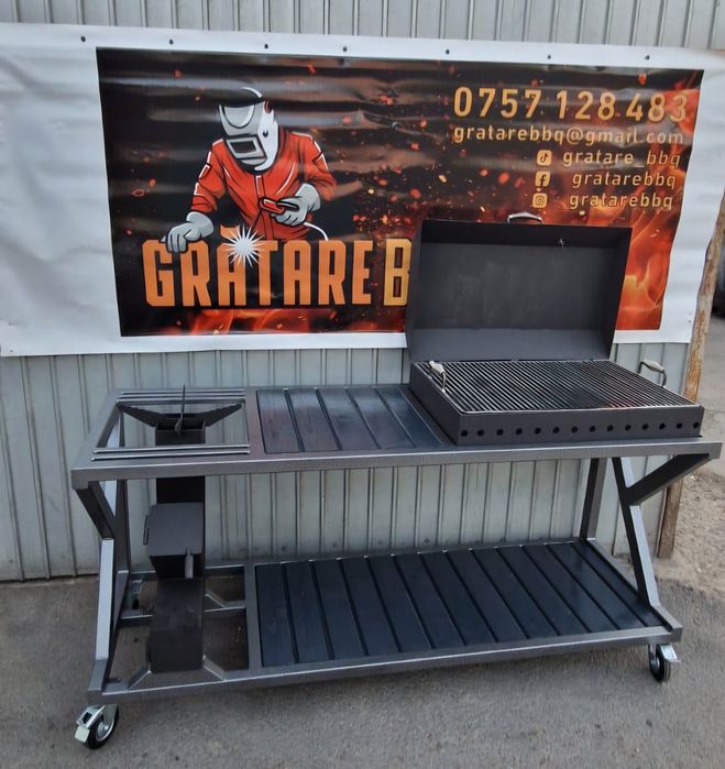 Grătar complet cu capac,plita de gătit spații de depozitare și acoperi