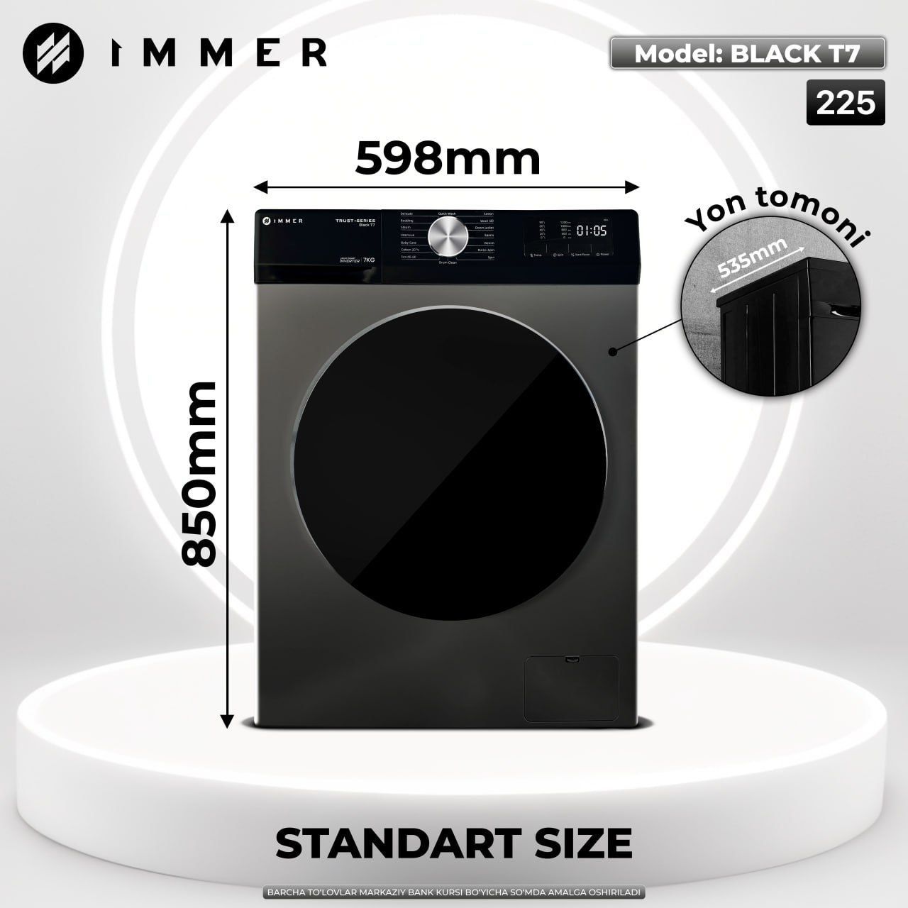 Kir yuvish mashinasi IMMER 7 kg invertor