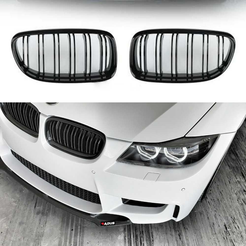 Grile nari duble BMW E90 E91 LCI facelift, negru lucios, piano