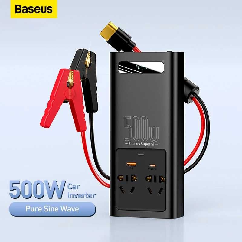 Invertor de tensiune, Baseus Super Si, 2 x USB, 500W, 240V, Negru