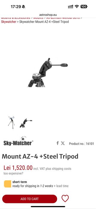 Montura SKYWATCHER AZ4 - Trepied oțel.