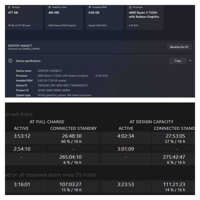 Laptop ASUS Vivobook GO 15, Ryzen 3 7320U, 8 GB RAM, SSD 512 (CA NOU)