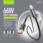 Cablu de date  Bavin USB-A la USB-C, 66W, 1.2m, display digital, negru