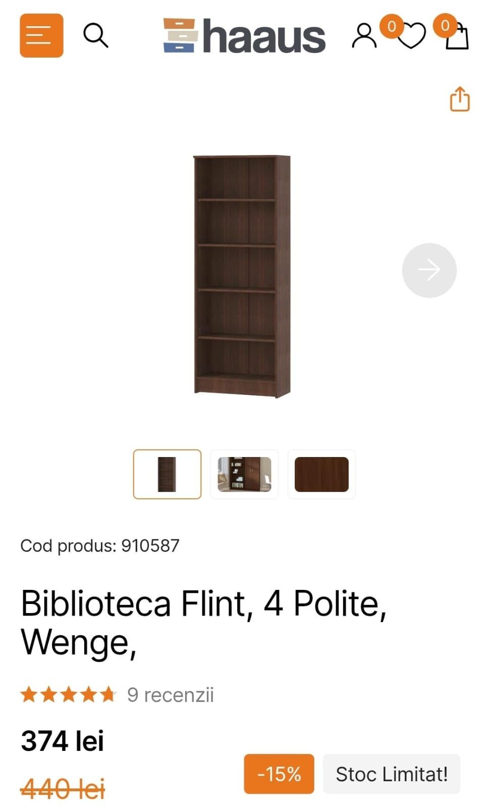 Biblioteca cu 4 polițe, culoarea wenge