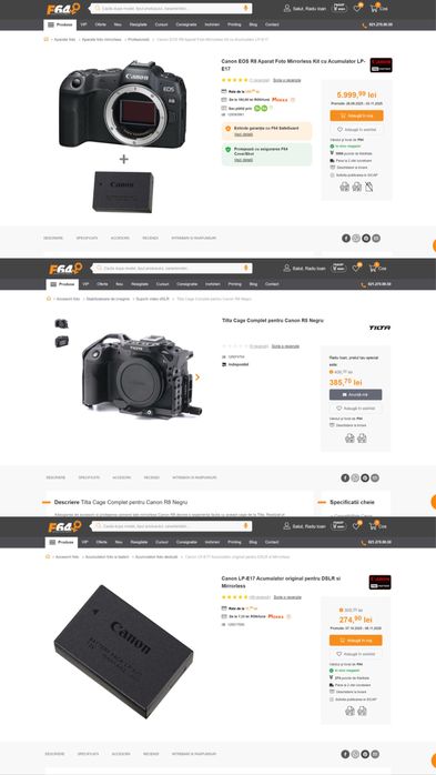 Canon r8 (pachet cu cage tilta si doua baterii originale extra)