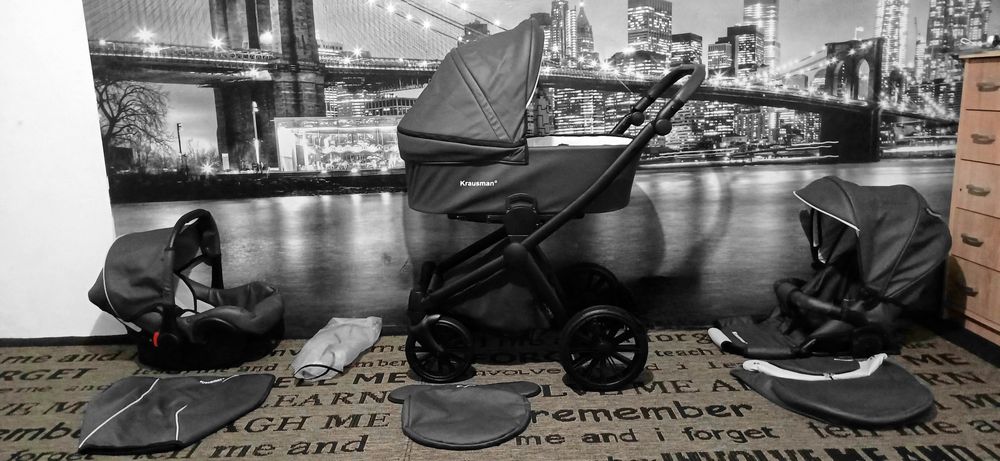 Cărucior/căruț copii 3 în 1 sport+landou+scaun auto(scoică)Krausman.