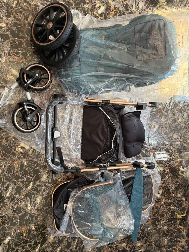 Carucior 3 in 1, L-Sun, reversibil, cu suspensii, cu scoica