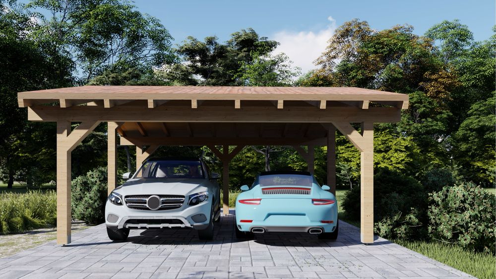 Carport pentru 2 autoturisme,  5,8mX6m, din lemn stratificat