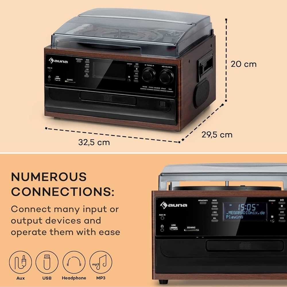 Ретро стерео уредба Oakland DAB грамофон, касета CD, USB SD, FM BT AUX