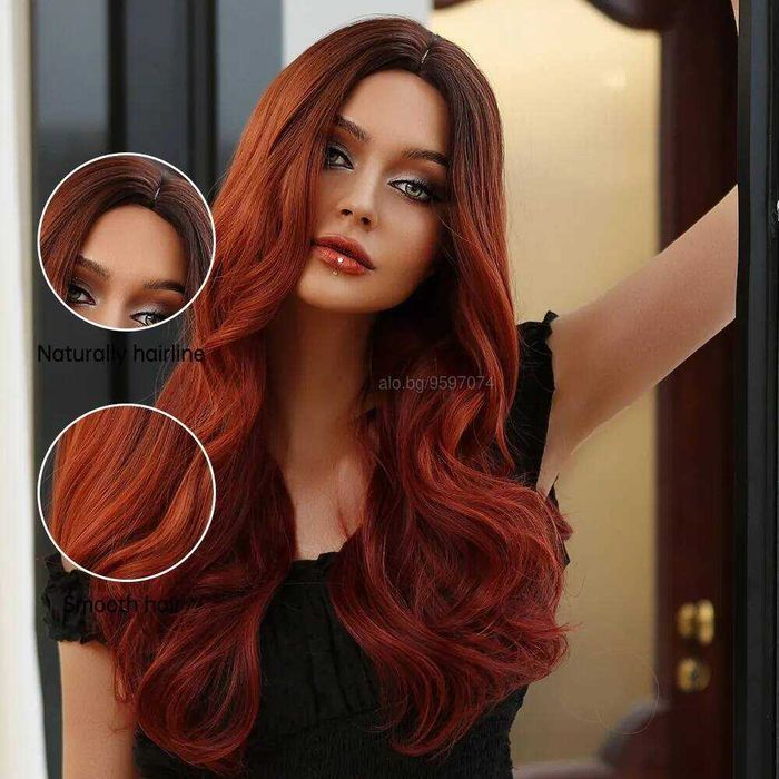 Ефектна омбре оранжева перука с тъмни корени на път