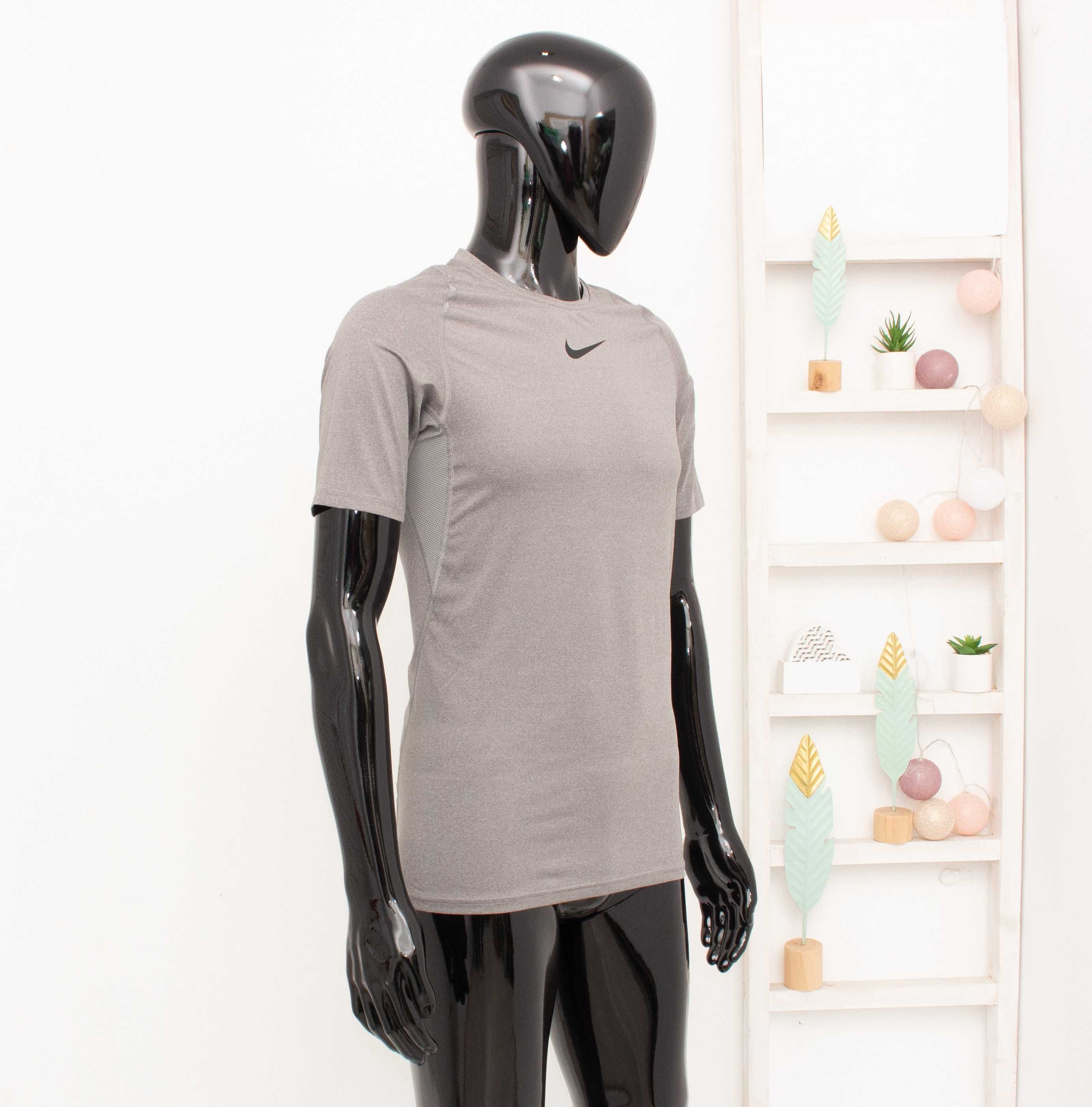 Nike Pro Оригинална Мъжка Блуза къс ръкав сива Dri Fit за фитнес L