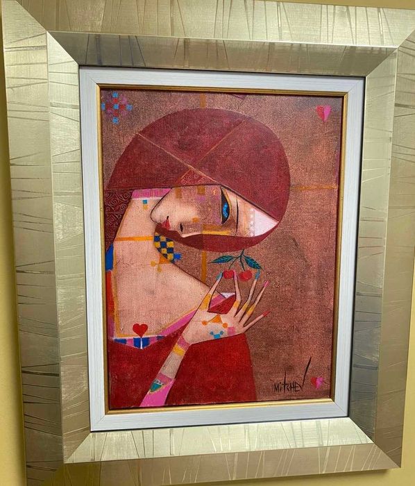 Петър Мичев Педро, маслена картина - Дамата с черешката