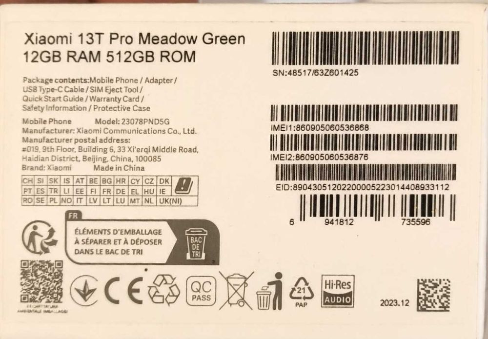 Vând Xiaomi 13T Pro - 512 GB, 12 GB RAM, Meadow Green