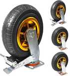 Set 4 roti pivotante Qwork, 200 mm, pivotante 360°, cu frana
